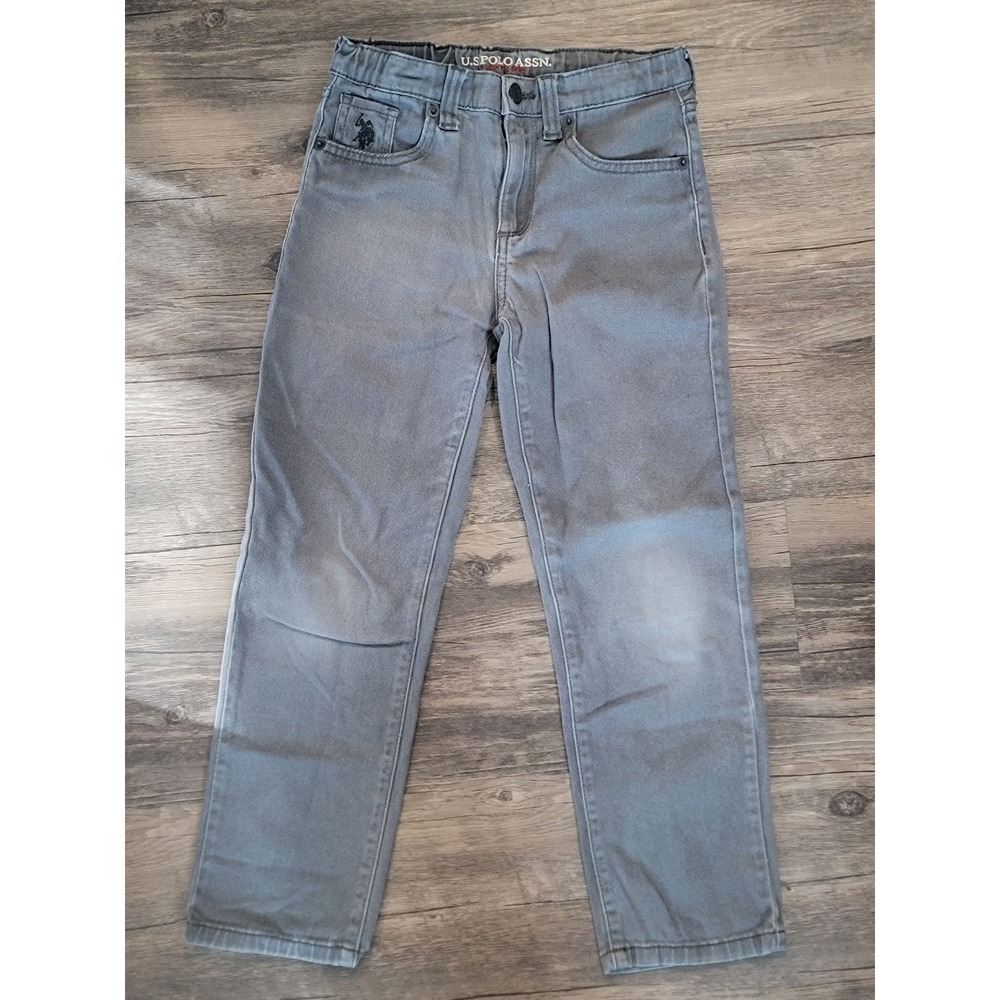 US Polo Assn Boys Grey Straight Leg Jeans‎ Size 7 Elastic Waist Stretch